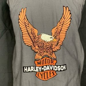SIZE 2XL. Grey Long sleeve button up Harley Davison shirt.